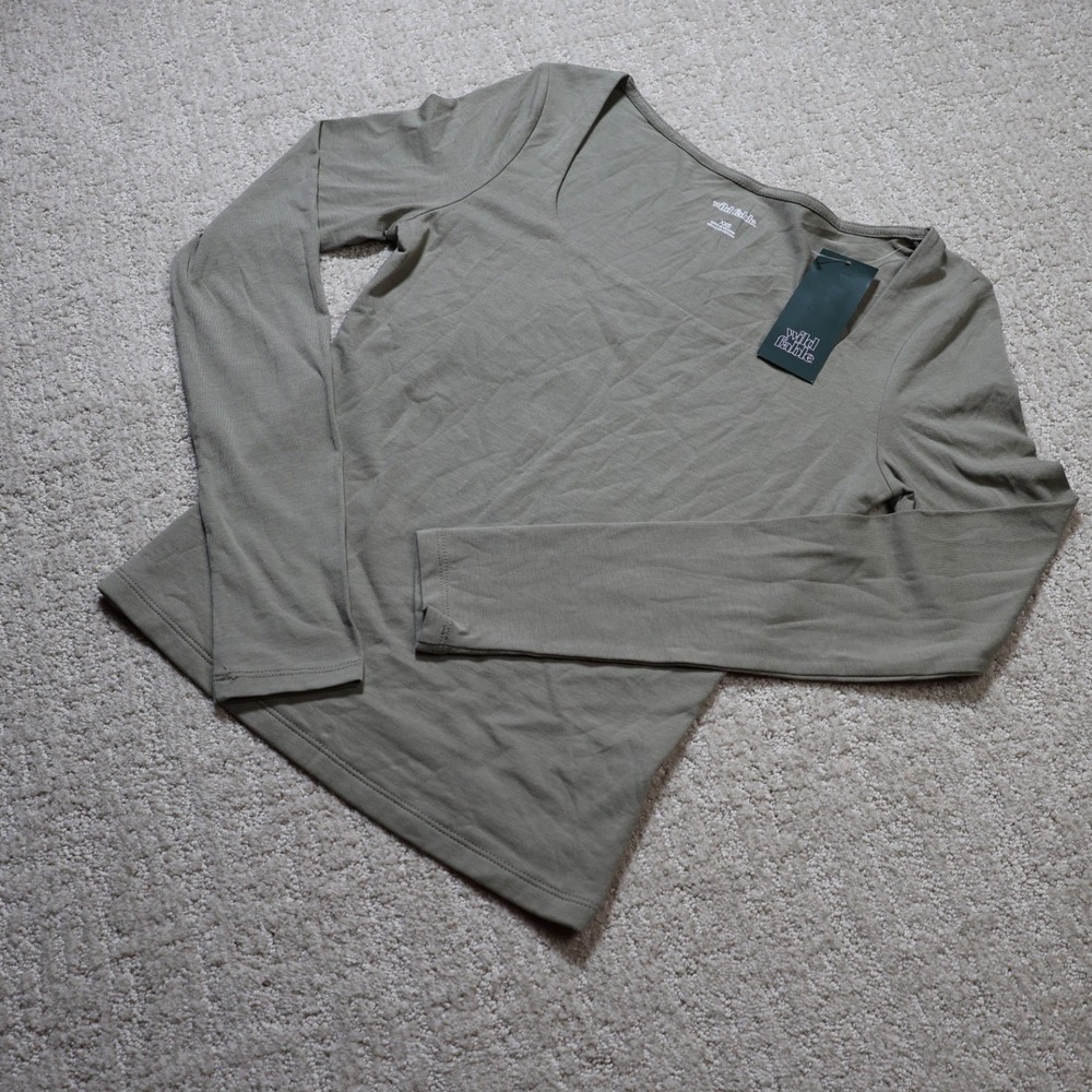 Wild Fable Women Oregano Tan Square Neck Long Sleeve Top XXS NWT